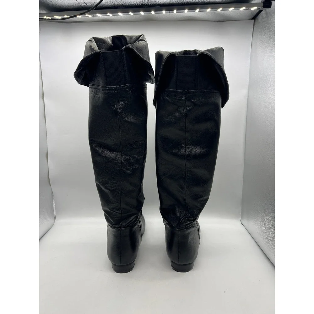 Chinese Laundry Fold Over Knee High Boots Black Faux Leather Size 10 Moto Riding